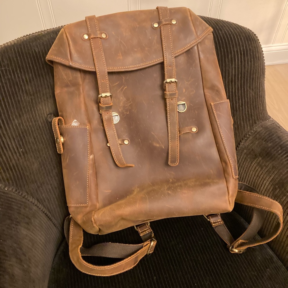 Unisex Brown Leather Backpack